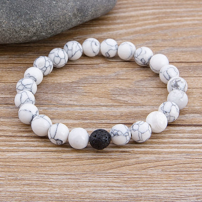 Perle de marbre Perle d’oeil de tigre Perle bleue Perle de pierre naturelle de lave bracelet