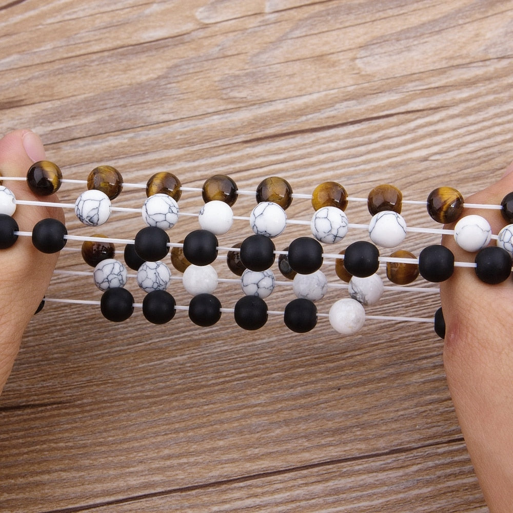 Perle de marbre Perle d’oeil de tigre Perle bleue Perle de pierre naturelle de lave bracelet